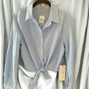 Light blue white striped crop blouse